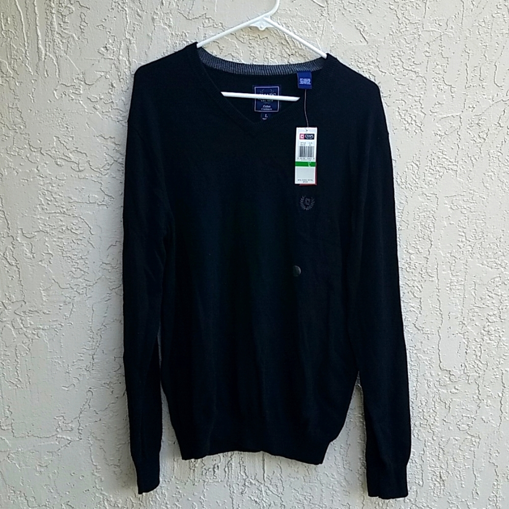 NWT Black V-neck Chaps Sweater Size L